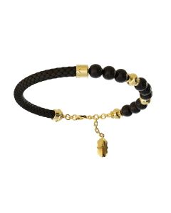 Bracelet Leather & Bead Gold