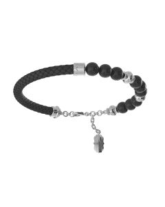 Bracelet Leather & Bead Silver